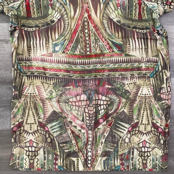 IRO Kali Silk Shirt Dress Womens 6 / 38 Patterned Boho Green Cream Geometric - Picture 10 of 11